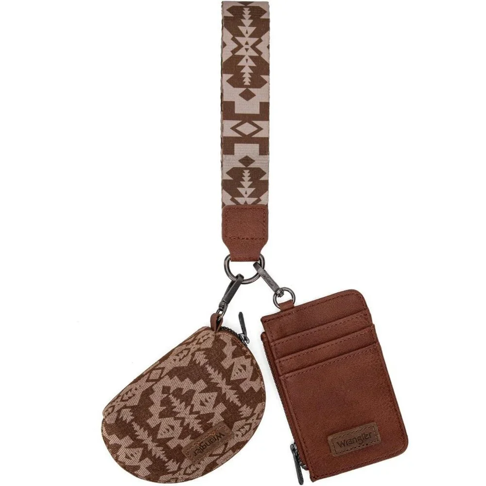 Wrangler Aztec Leather Wristlet Wallet Women Dual Pouch Credit Card Holder